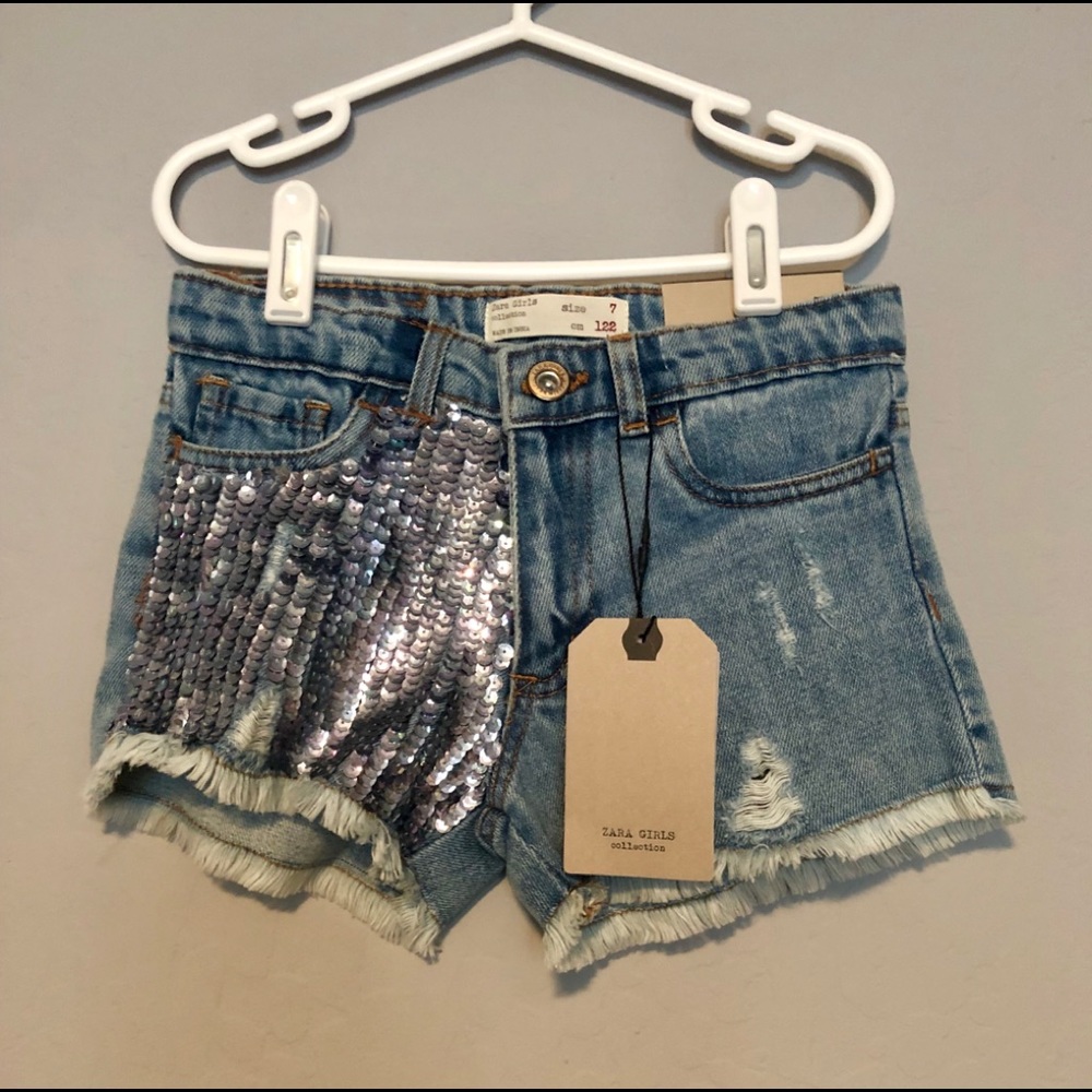 NWT Zara Girls Seuqin Denim Shorts